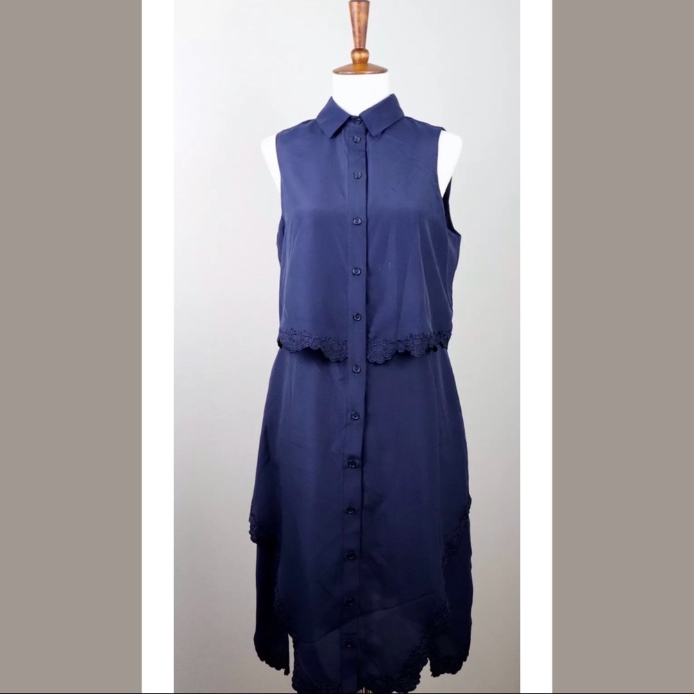 NWT Parker Overlay Shirt Dress Navy Blue Size M